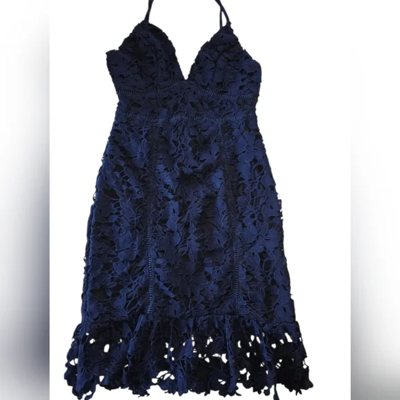 NWT Morning Mist Beautiful dark blue navy overlay lace dress women's size 10. - Picture 8 of 13